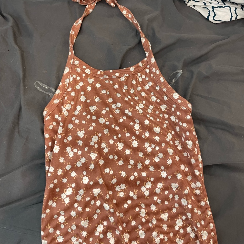 halter open back shirt